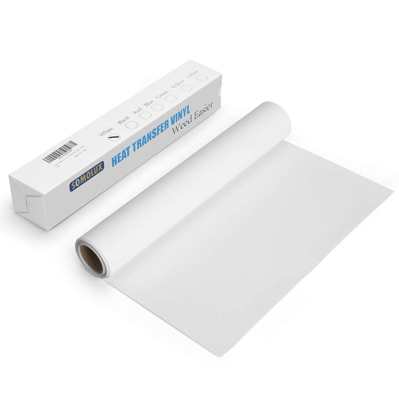 SOMOLUX HTV Iron-on Vinyl 12inch x12feet Heat Transfer Vinyl Roll Easy to Cut & Weed Iron on Vinyl Heat Press, DIY Design for T-Shirts Glossy White